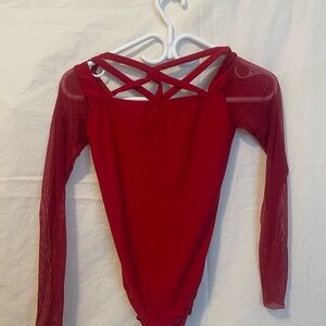 Henri Red Long Sleeve dance Bodysuit
